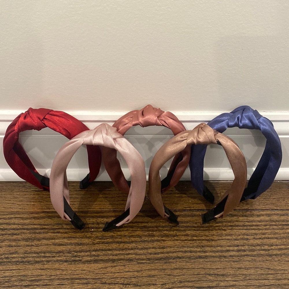Set of 5 Satin Knotted Headbands - Assorted Jewel Tones